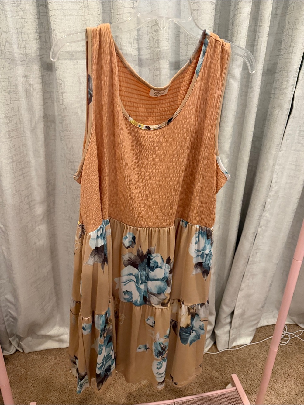 Peach Floral Tiered Tank Dress